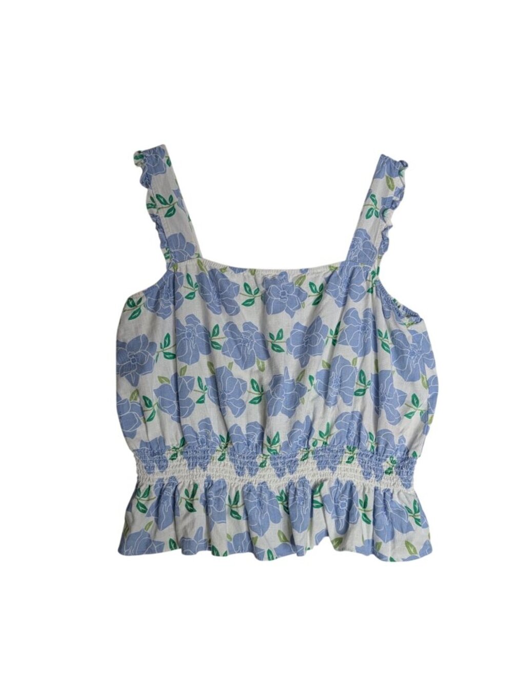 Draper James RSVP Blue & White Floral Linen Blend Peplum Top With Stretch XXL